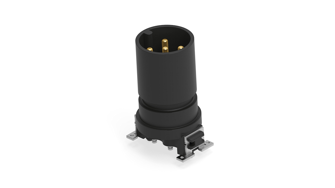 ERNI Circular Connectors, 5 Contacts, Board Mount, M12 Connector, Plug, Male, IP65, IP67, Standard Circular Connectors