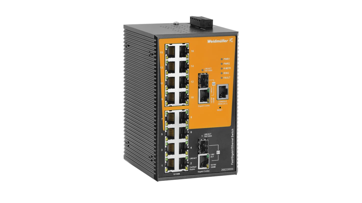 Switch Ethernet Weidmüller, 16 x RJ45 porte, No