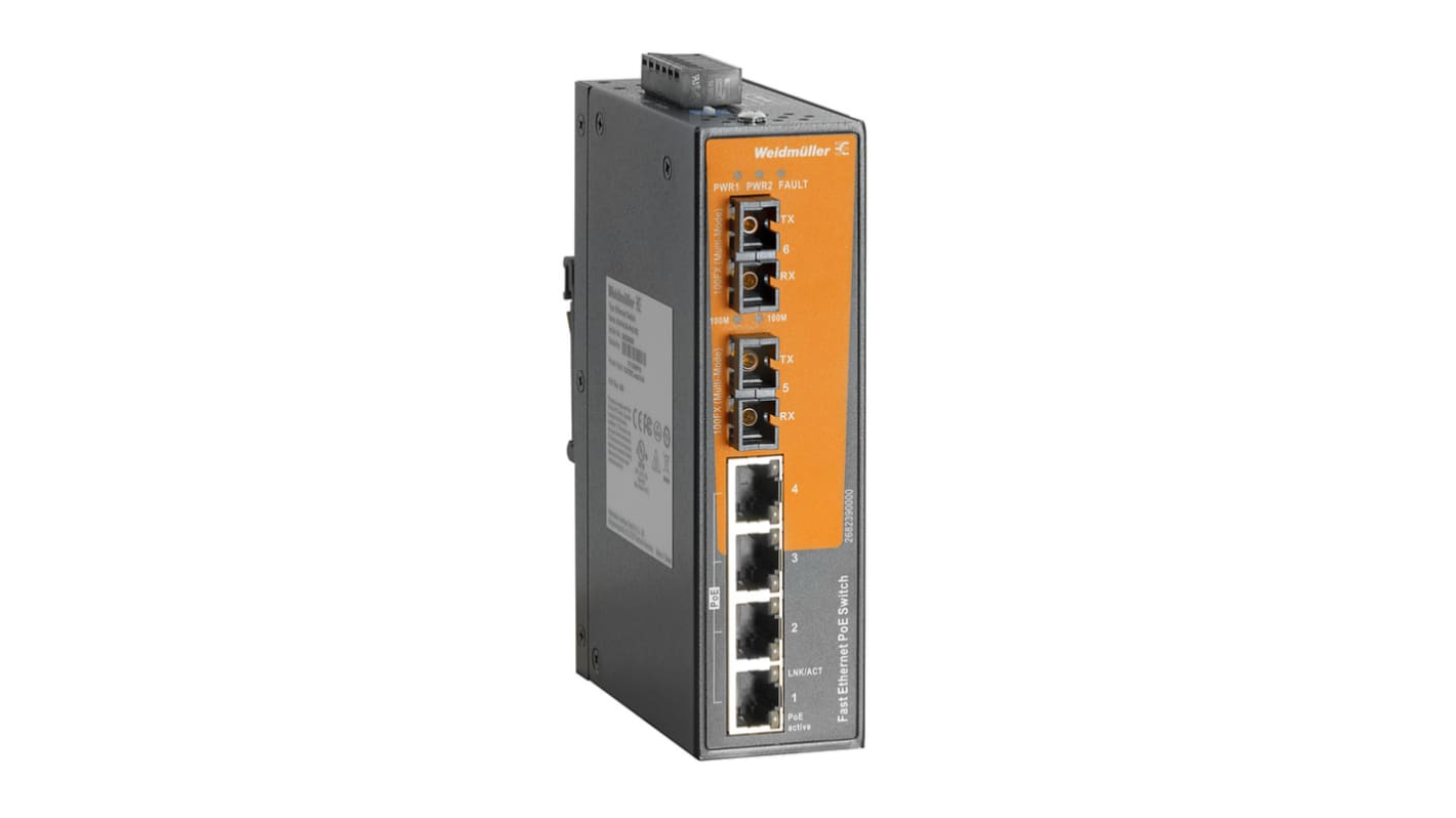 2682390000 Weidmüller Unmanaged 4 x RJ45 Port Network Switch With PoE