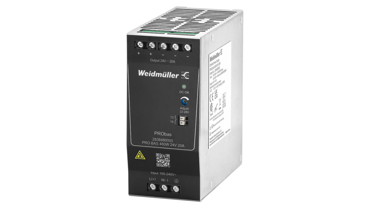 Weidmüller PRO BAS DIN-Schienen Netzteil DIN-Schienen Netzteil 480W, 264V ac, 24V dc / 20A