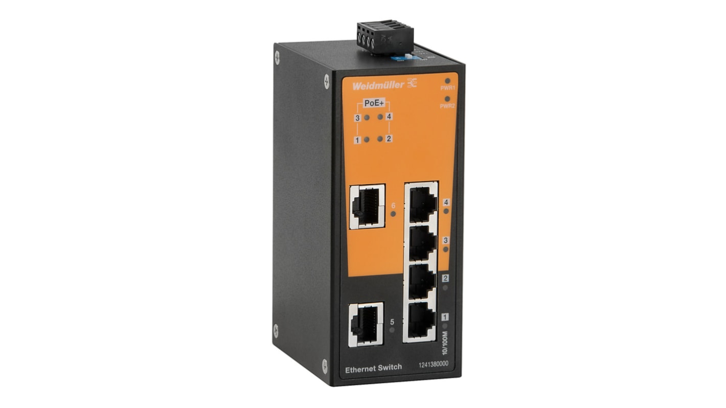 Switch de red Weidmüller con PoE, 2 x RJ45 puertos