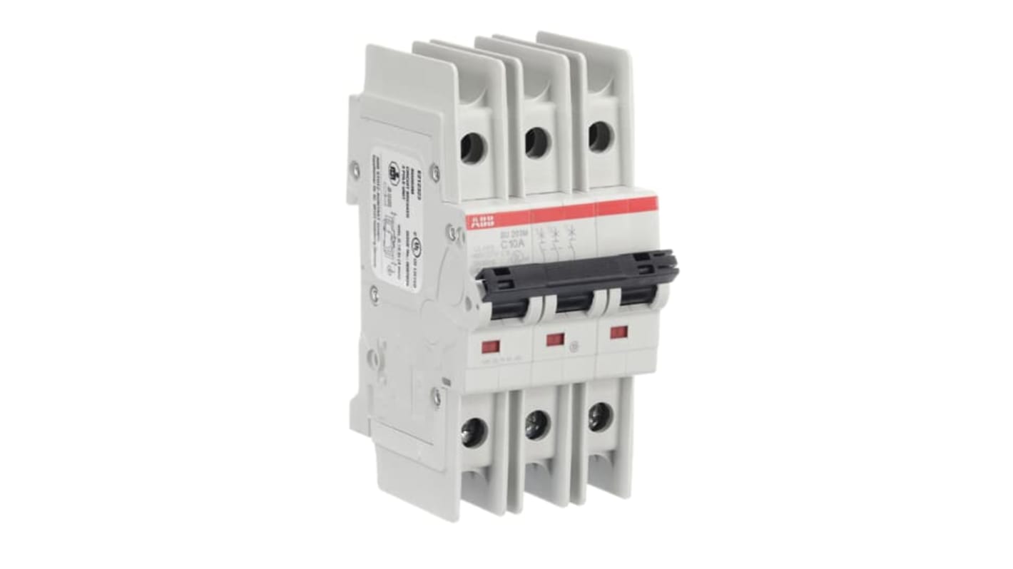 ABB SU 200 M Circuit Breaker, 3P, 10A Curve C, 400V AC, 15 kA Breaking Capacity