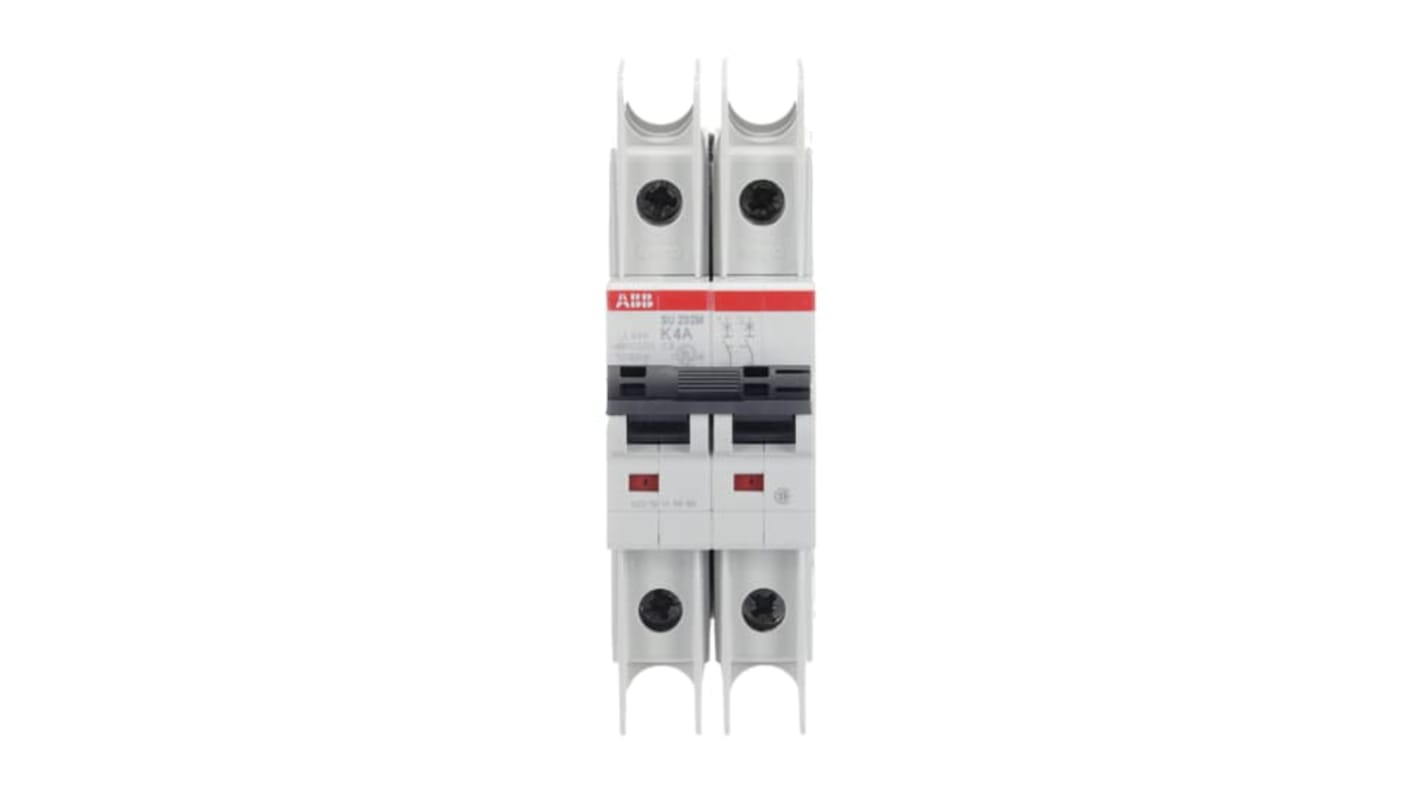 ABB SU 200 M Circuit Breaker, 2P, 4A Curve K, 440V AC, 96V DC, 15 kA Breaking Capacity