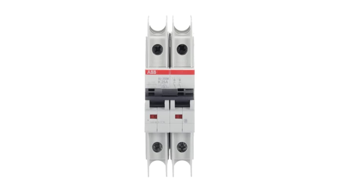 ABB SU 200 M Circuit Breaker, 2P, 25A Curve K, 440V AC, 96V DC, 15 kA Breaking Capacity