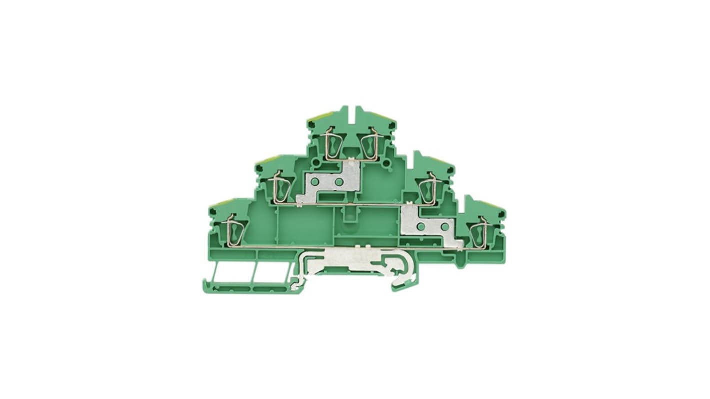 Weidmüller DIN-Schienen Reihenklemme Dreistock Grün, 2.5mm², Klemmanschluss