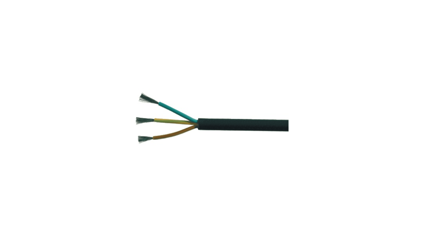 Kabeltronik 3 Core Mains Power Cable, 1.5 mm², 100m, Black Silicone Rubber Sheath, Mains, 450 V