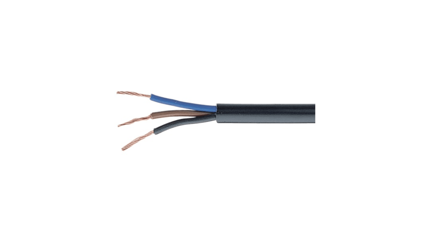 Cabloswiss Multicore Cable, 3 Cores, 0.34 mm², YY, Unscreened, 100m, Black PVC Sheath, 22 AWG