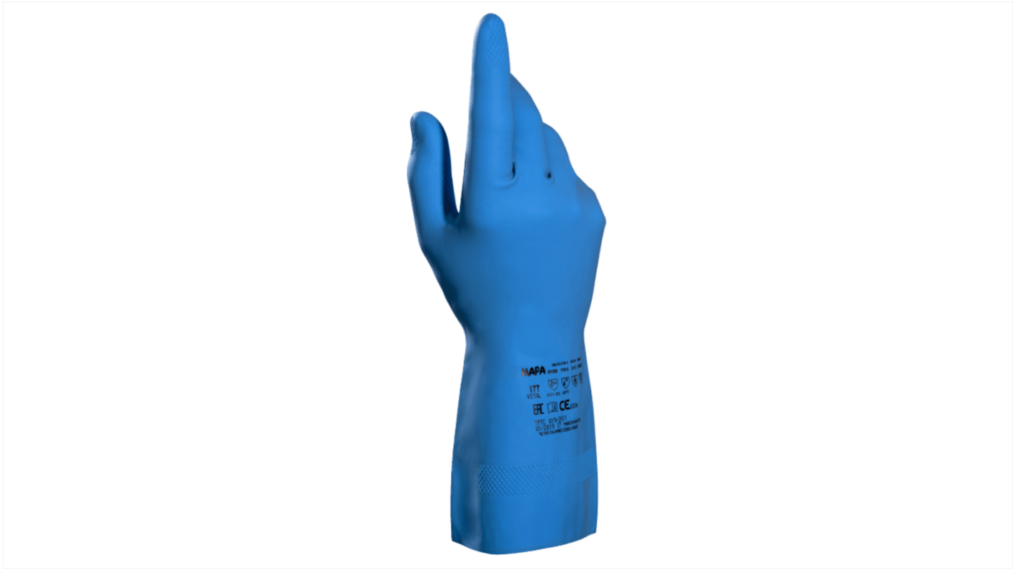 Mapa 使い捨て手袋 耐薬品性 1ペア入り 青, サイズ：6