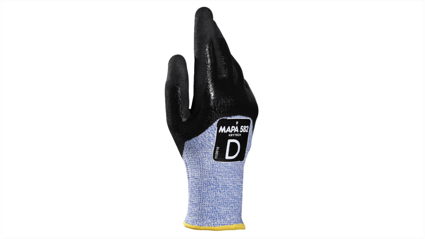 Mapa KRYTECH 582 Black/Blue Nitrile Assembly, Automotive Industry, Construction, Emergency Services Work Gloves, Size 6