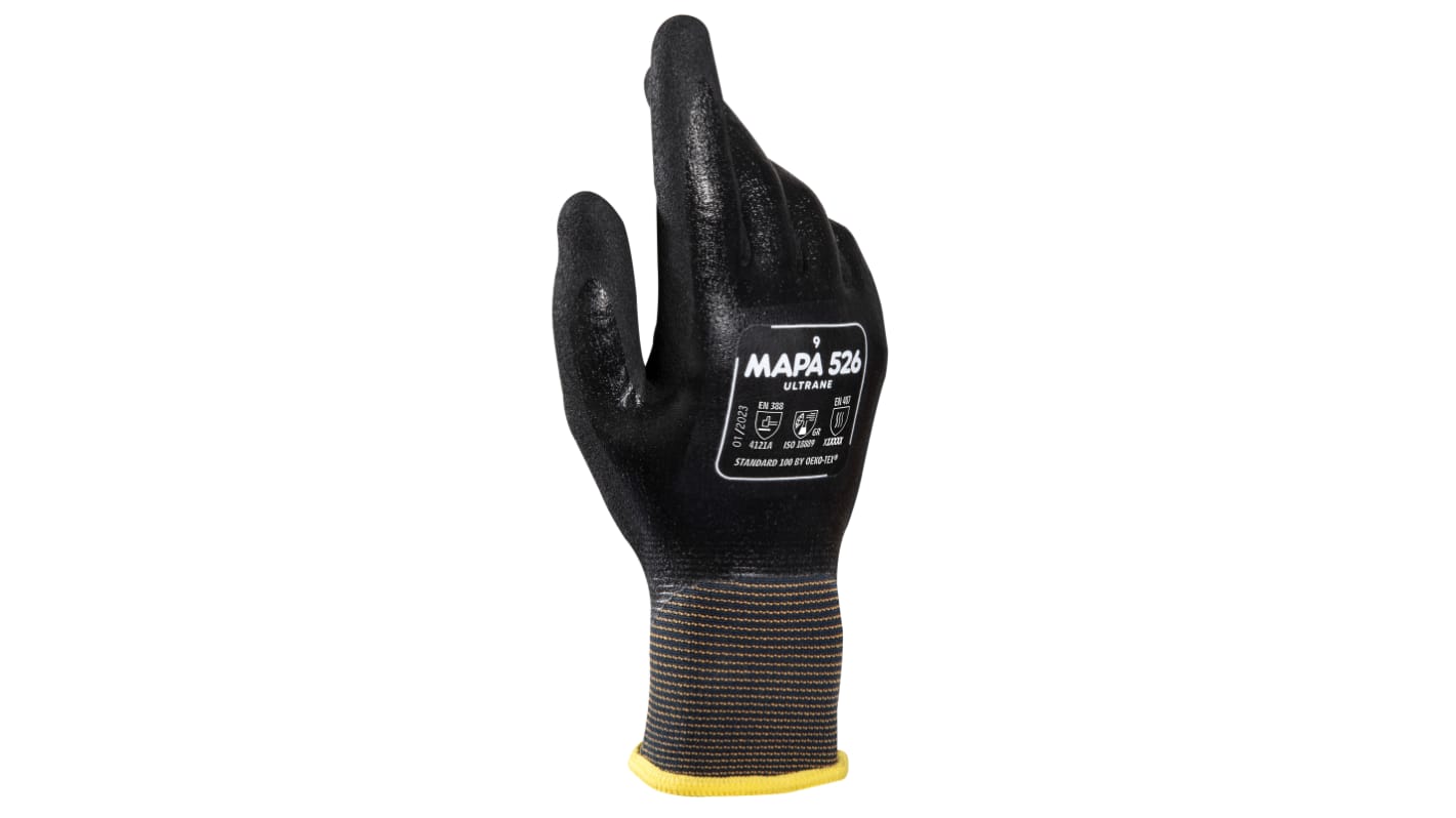 Guantes de Nitrilo Negro Mapa serie ULTRANE 526, talla 7, con recubrimiento de Nitrilo, Protección mecánica