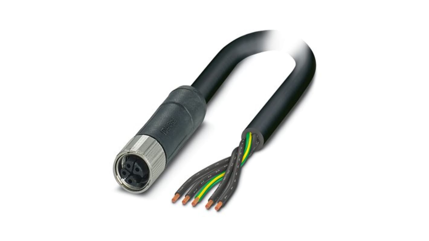 Phoenix Contact 5 Core Power Cable, 5 x 2.5 mm², 1.5m, Black/Grey Polyurethane PUR Sheath, Power, 16 A, 690 V ac