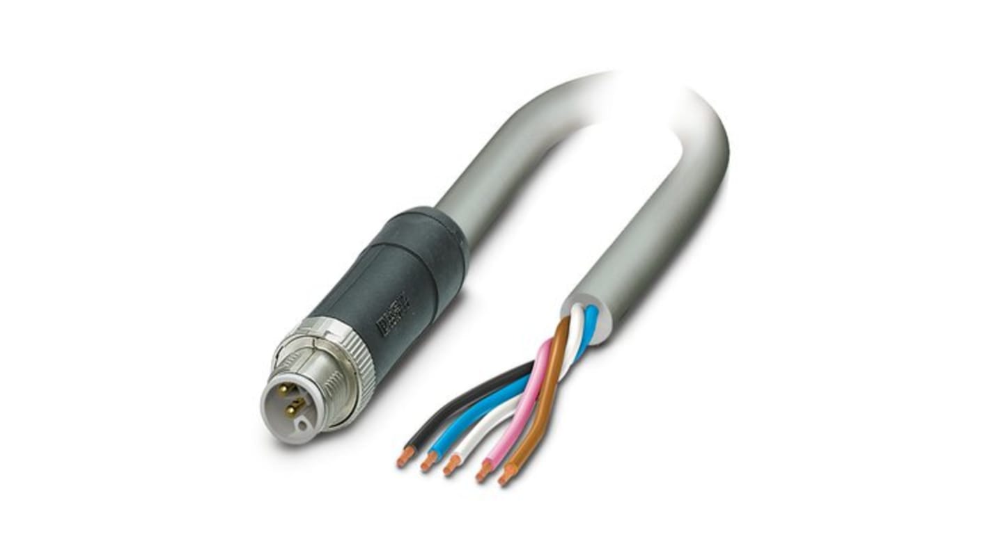 Phoenix Contact 5 Core Power Cable, 5 x 2.5 mm², 1.5m, Grey Polyurethane PUR Sheath, Power, 16 A, 63 V dc