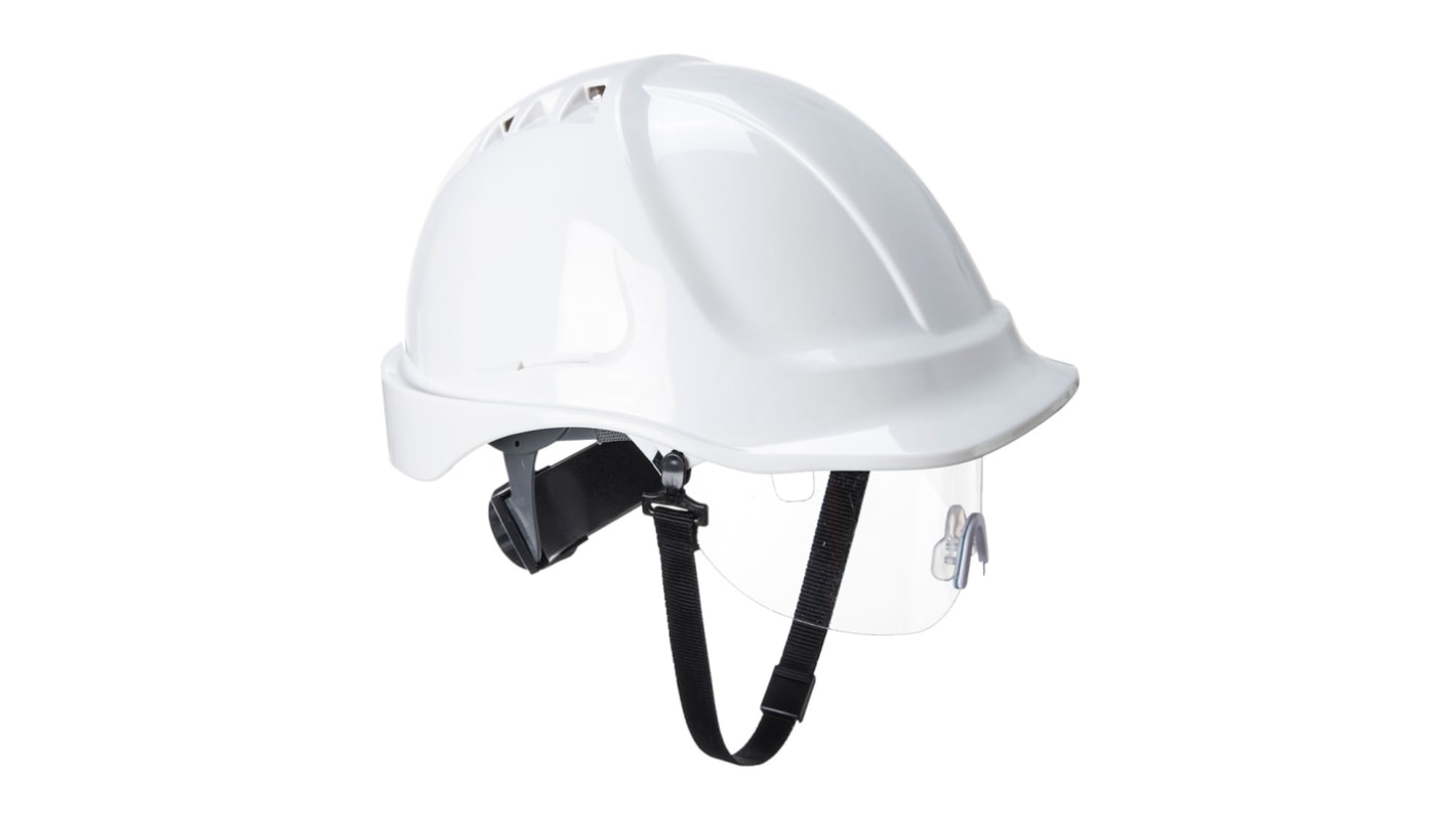 Portwest PPE White Hard Hats with Chin Strap, Adjustable, Ventilated