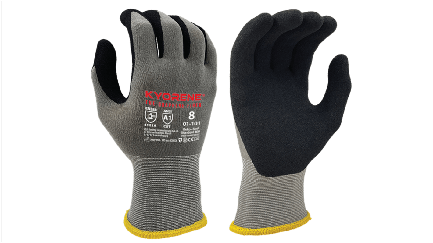 KYORENE 01-101 Grey Graphene General Purpose Work Gloves, Size 7, Nitrile Micro-Foam Coating