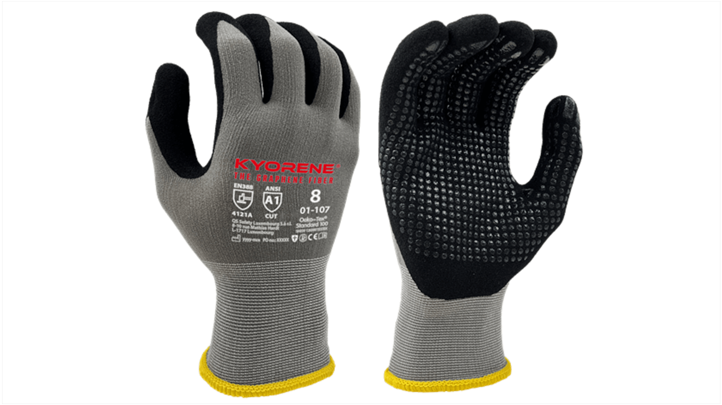 KYORENE 01-107 Grey Graphene General Purpose Work Gloves, Size 7, Nitrile Micro-Foam Coating