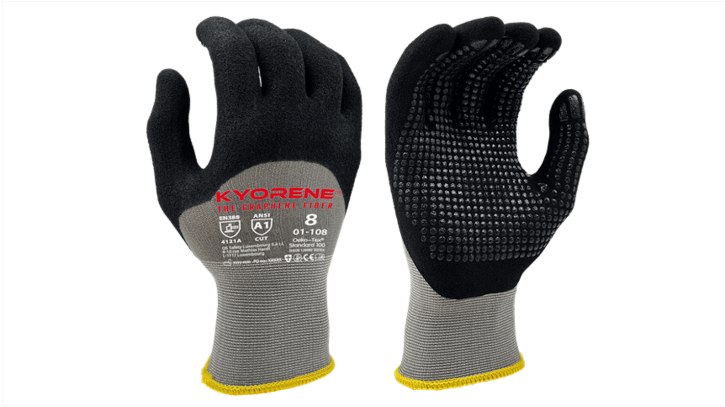 KYORENE 01-108 Black, Grey Graphene General Purpose Work Gloves, Size 10, Nitrile Micro-Foam Coating