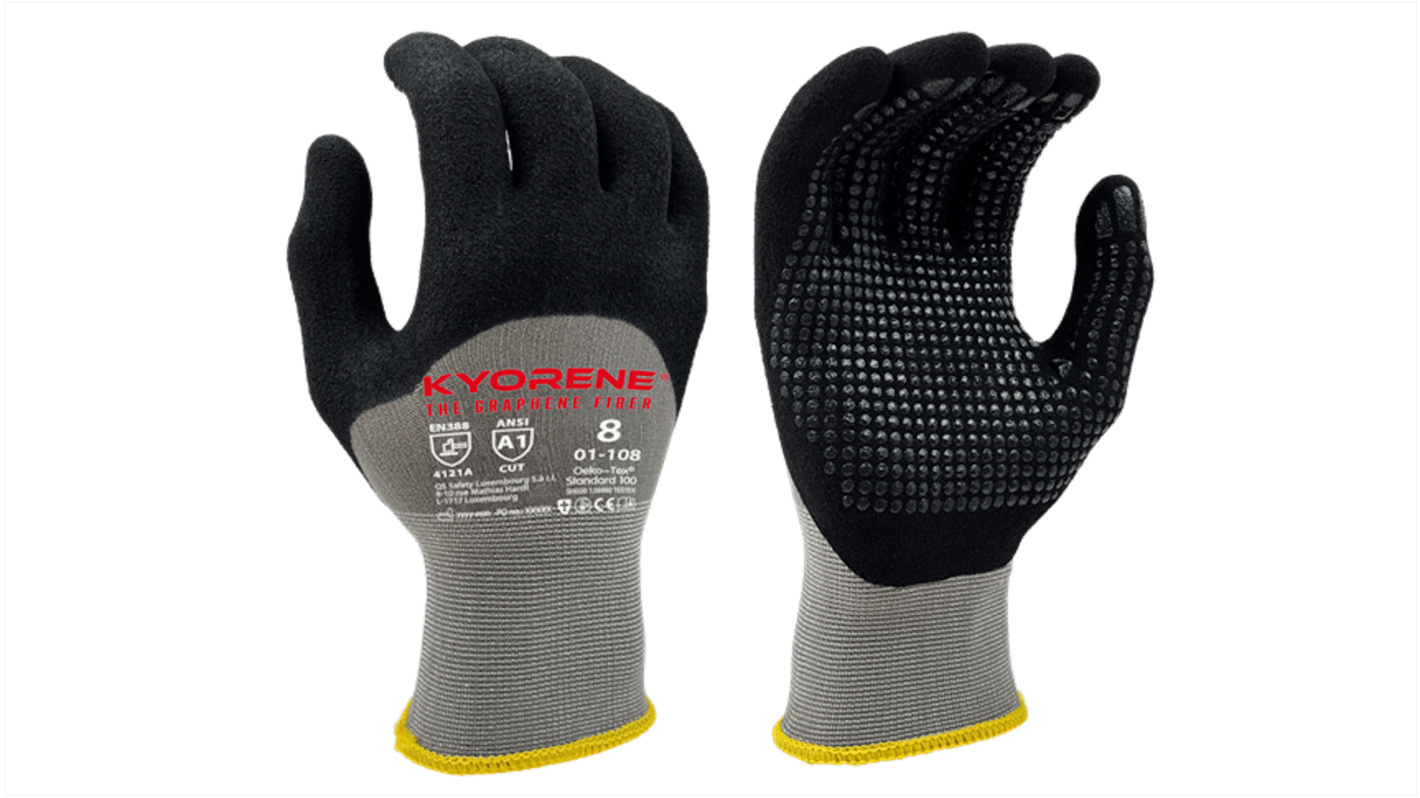 Guantes de trabajo de Grafeno Negro; gris KYORENE serie 01-108, talla 11, con recubrimiento de Microespuma de nitrilo,