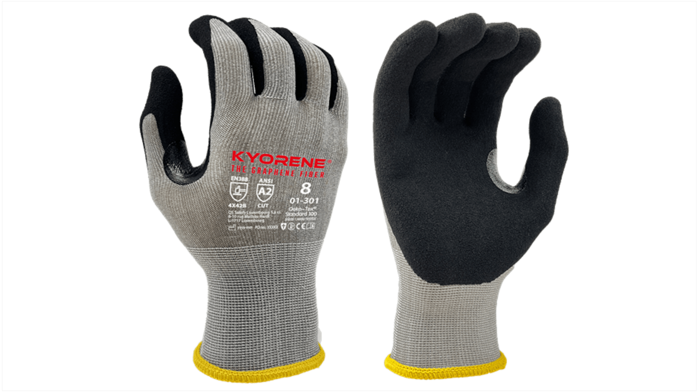 KYORENE 01-301 Grey Graphene Cut Resistant Work Gloves, Size 6, Nitrile Micro-Foam Coating