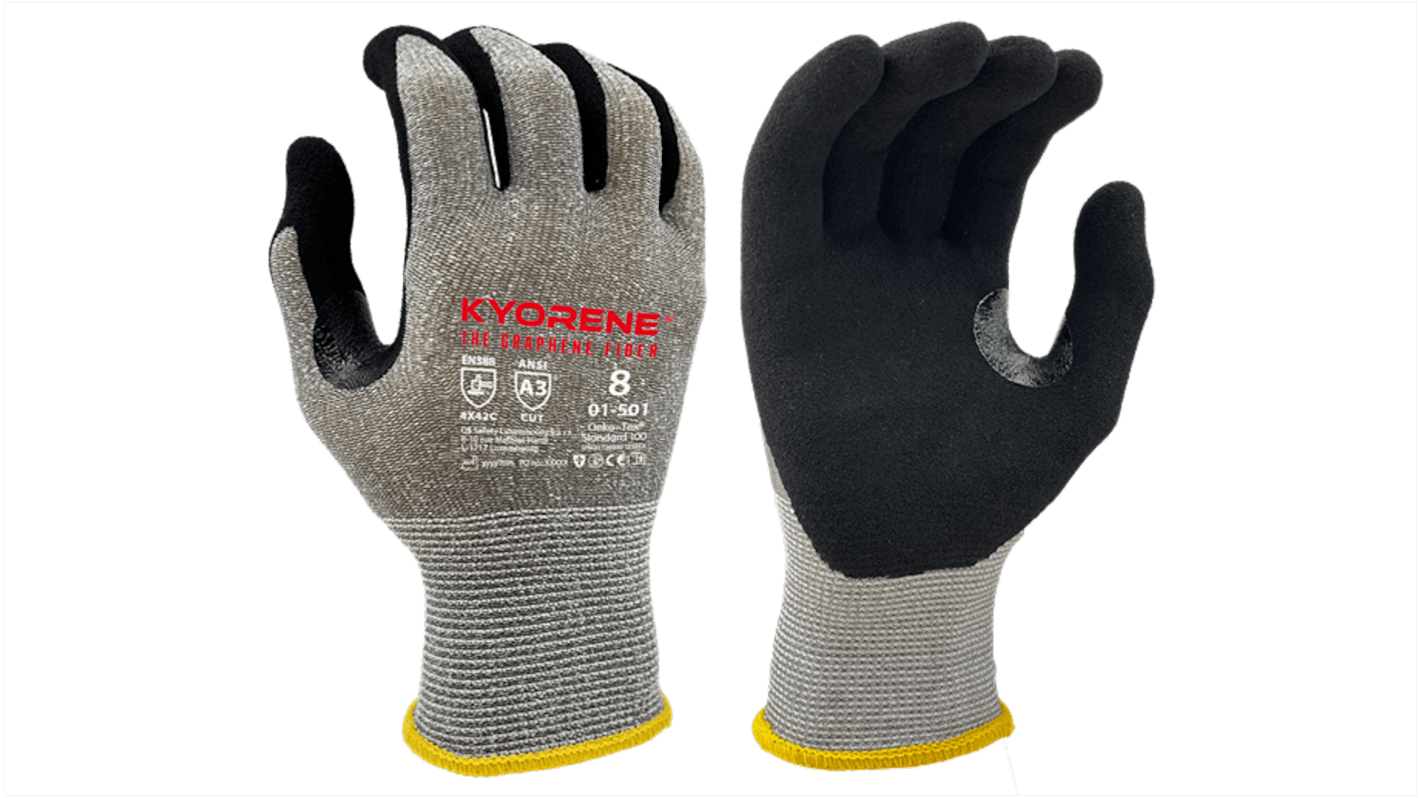 KYORENE 01-501 Grey Graphene Cut Resistant Work Gloves, Size 6, Nitrile Micro-Foam Coating
