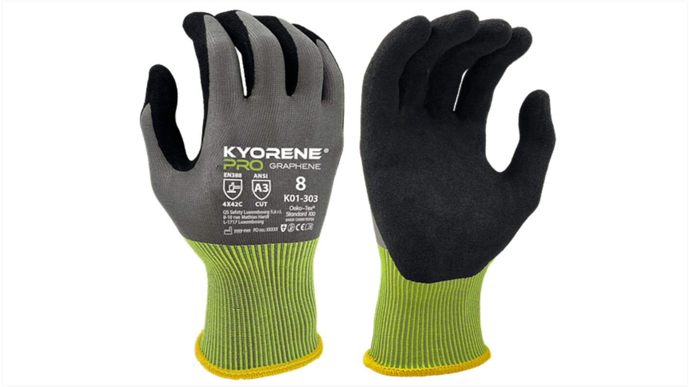 KYORENE K01-303 Grey Graphene Cut Resistant Work Gloves, Size 10, Nitrile Micro-Foam Coating