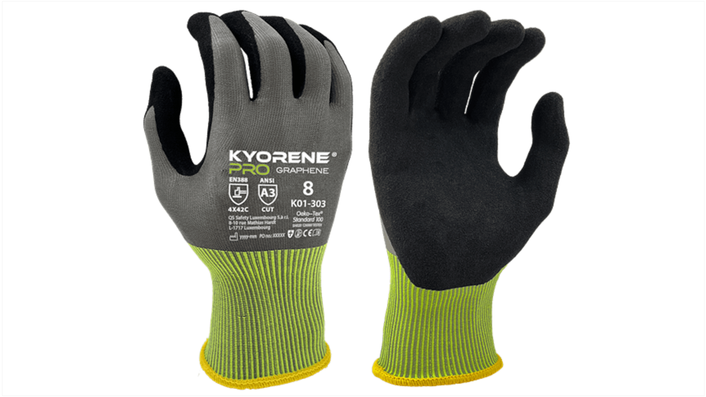 KYORENE K01-303 Grey Graphene Cut Resistant Work Gloves, Size 11, Nitrile Micro-Foam Coating