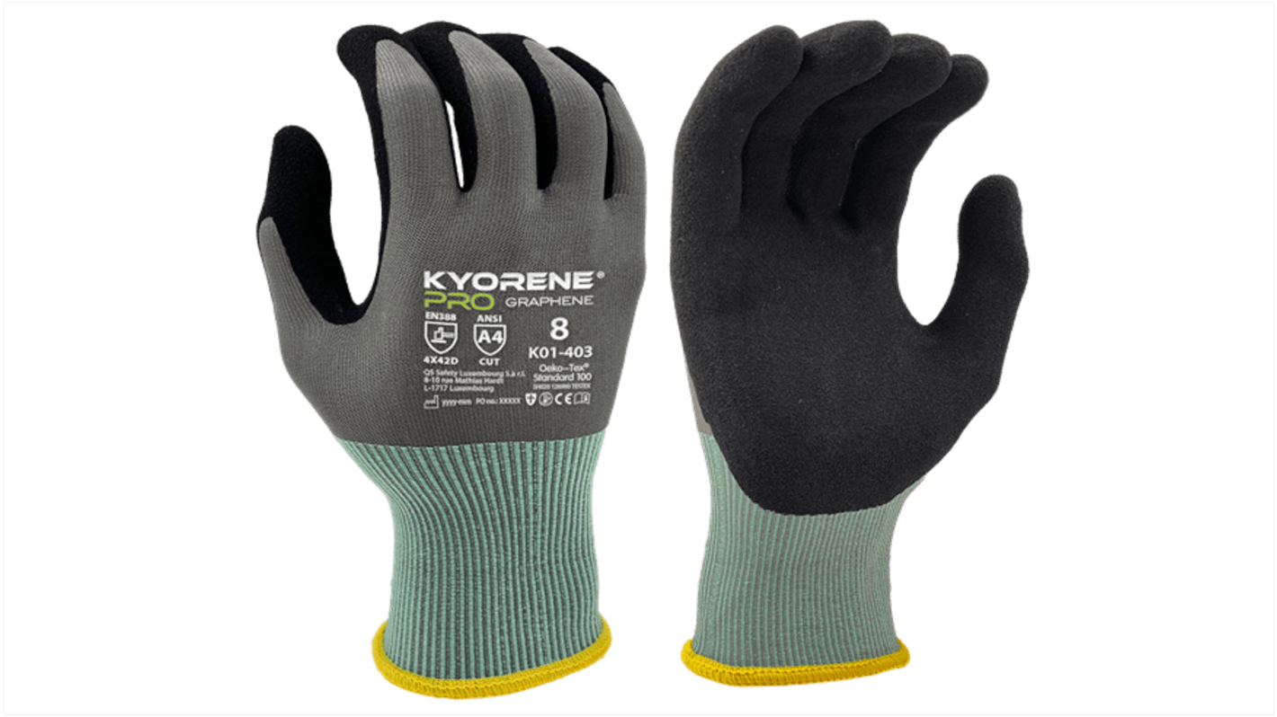 KYORENE K01-403 Grey Graphene General Purpose Work Gloves, Size 7, Nitrile Micro-Foam Coating