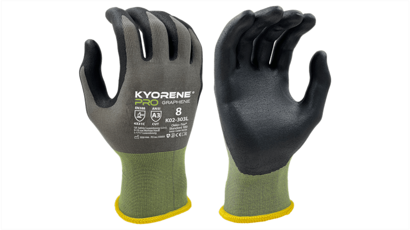 KYORENE K02-303L Grey Graphene Cut Resistant Work Gloves, Size 7, Nitrile Foam Coating