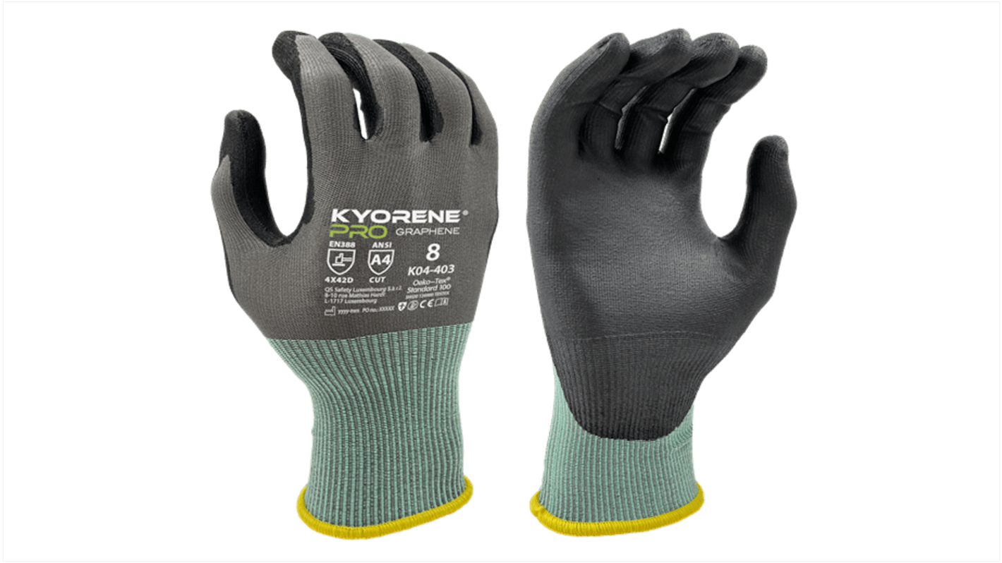 KYORENE K04-403 Grey Graphene Cut Resistant Work Gloves, Size 10, Polyurethane Coating