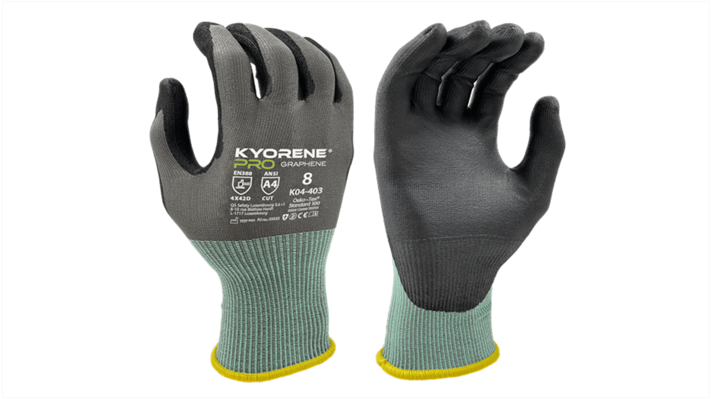 KYORENE K04-403 Grey Graphene Cut Resistant Work Gloves, Size 6, Polyurethane Coating