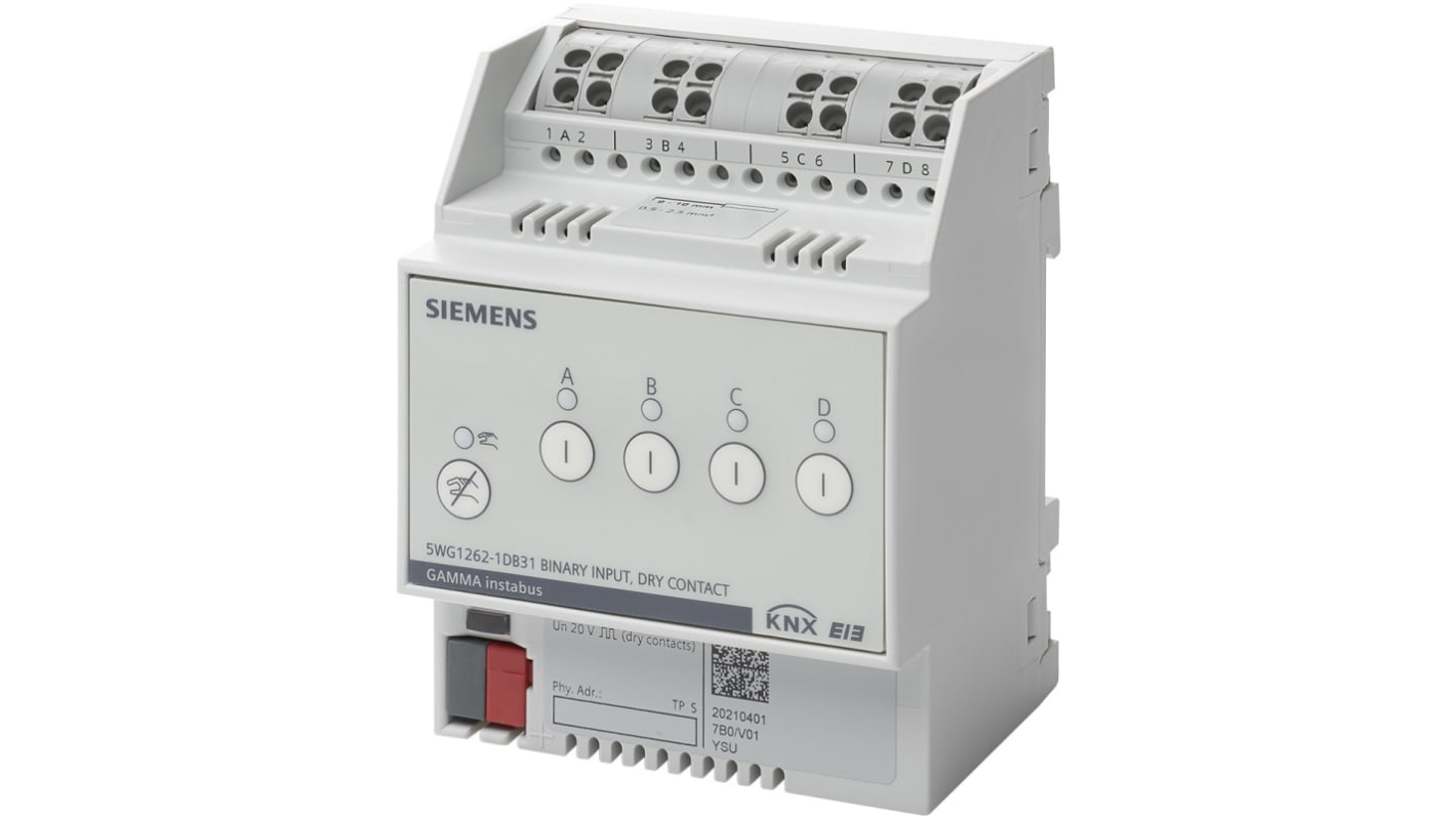 Módulo de entrada Siemens N 262, CC 24 V, para usar con Sistemas Knx, 4 entradas tipo Digital