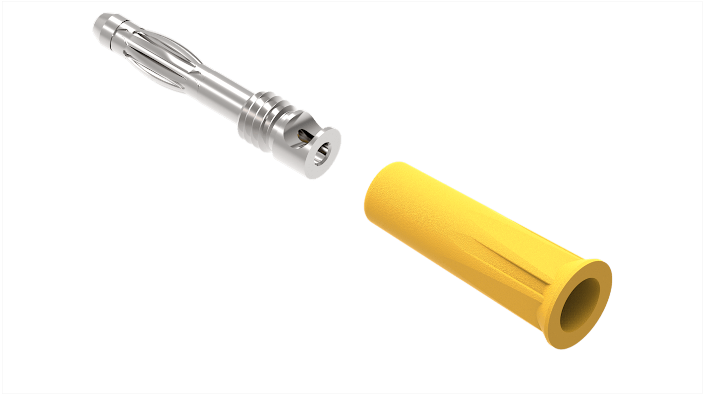 Yellow Male Banana Plug, 4 mm Connector, Screw Termination, 36A, 30/60V ac/dc, Nickel Plating