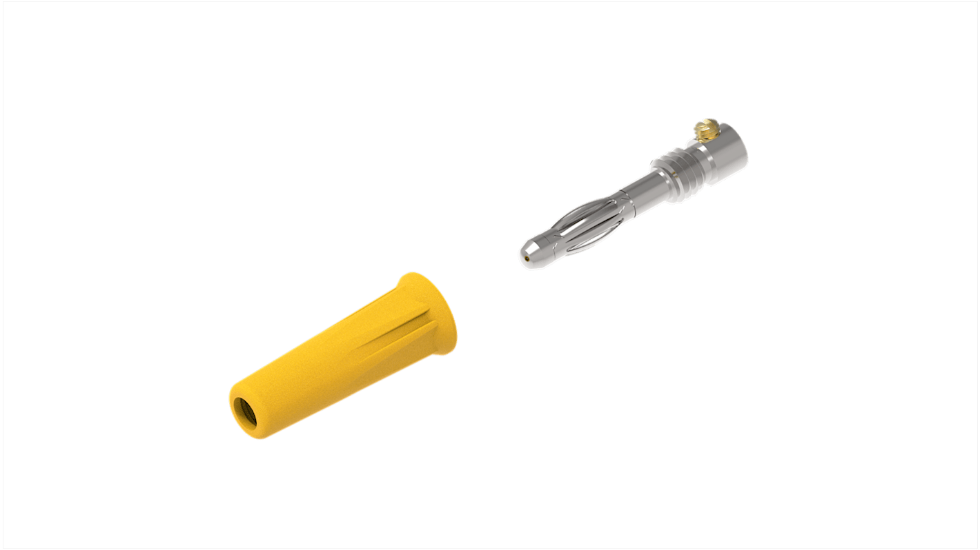 Yellow Male Banana Plug, 4 mm Connector, Screw Termination, 36A, 30/60V ac/dc, Nickel Plating