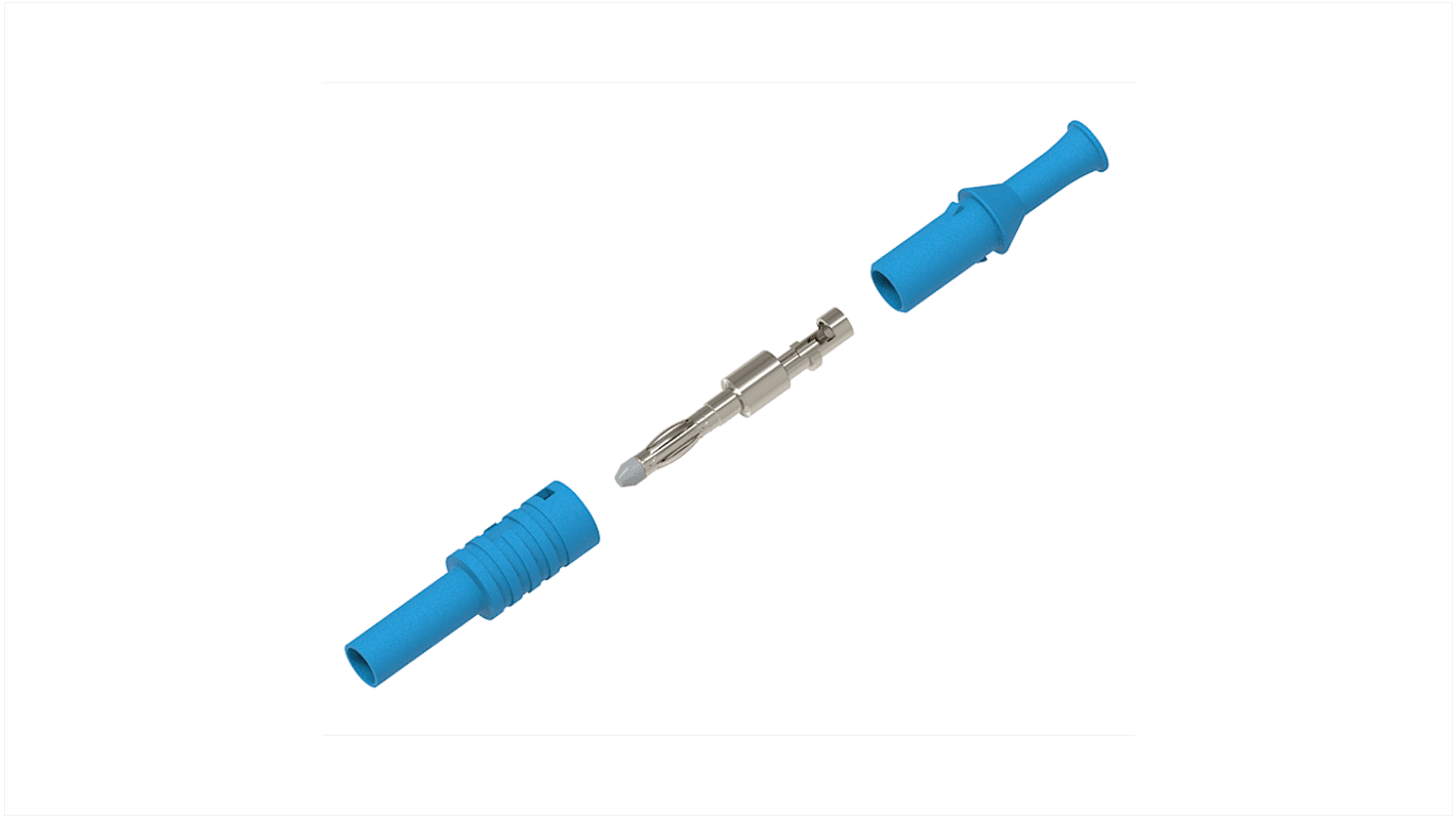 Blue Male Banana Plug, 4 mm Connector, Solder Termination, 36A, 1kV, Nickel Plating