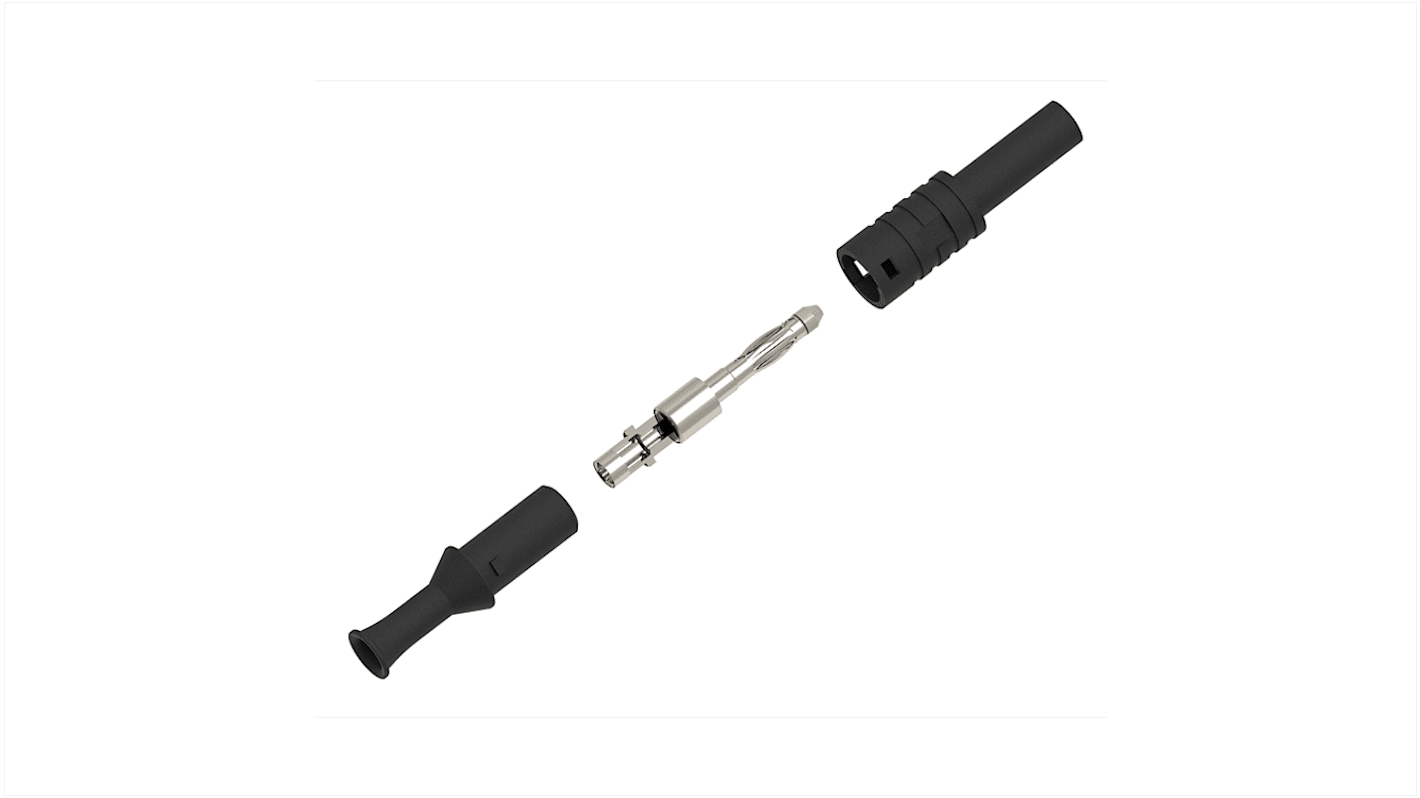 Black Male Banana Plug, 4 mm Connector, Solder Termination, 36A, 1kV, Nickel Plating