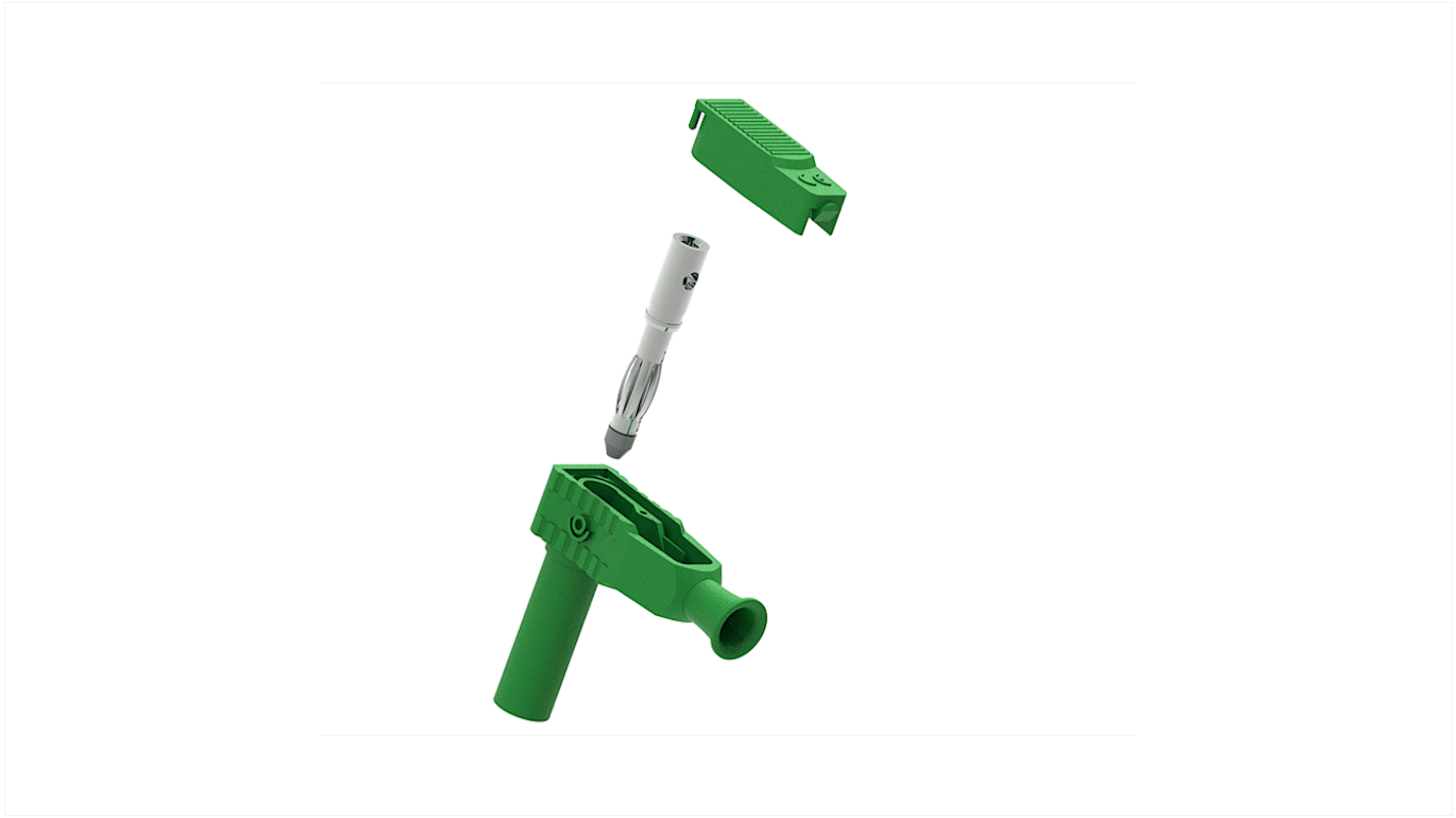 Conector banana Macho, 20A, 1kV, Contacto Níquel, Verde