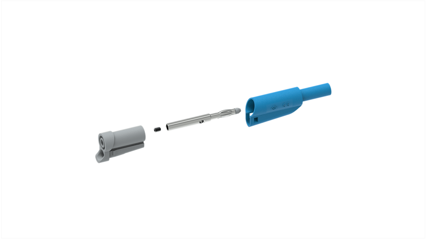 Blue Male Banana Plug, 4 mm Connector, Screw Termination, 20A, 1kV, Nickel Plating