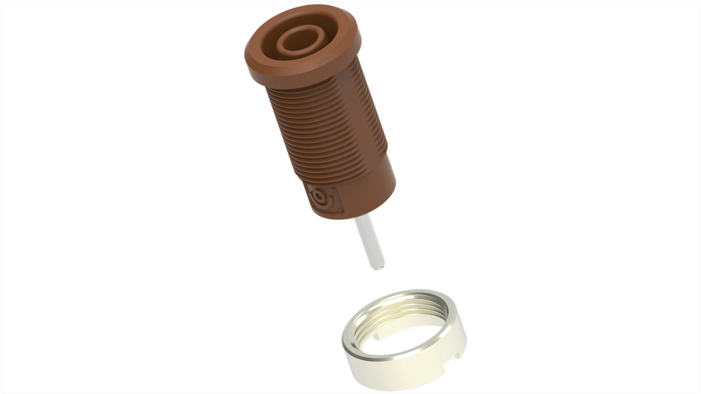 Brown Female Banana Socket, 4 mm Connector, Pin Termination, 36A, 1kV, Nickel Plating