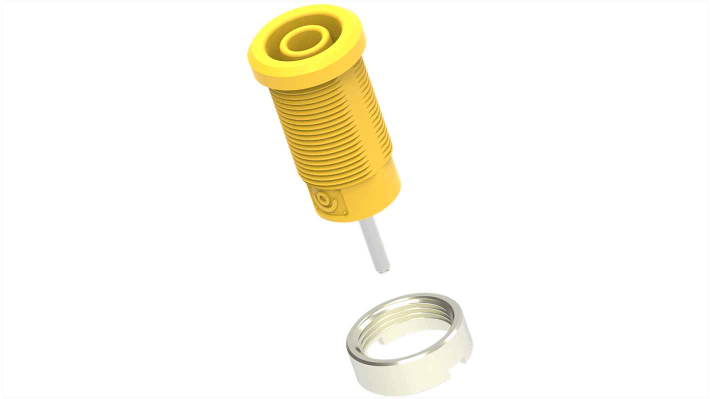 Yellow Female Banana Socket, 4 mm Connector, Pin Termination, 36A, 1kV, Nickel Plating