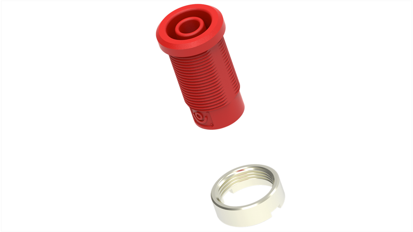 Red Female Banana Socket, 4 mm Connector, M3 Thread Termination, 36A, 1kV, Nickel Plating