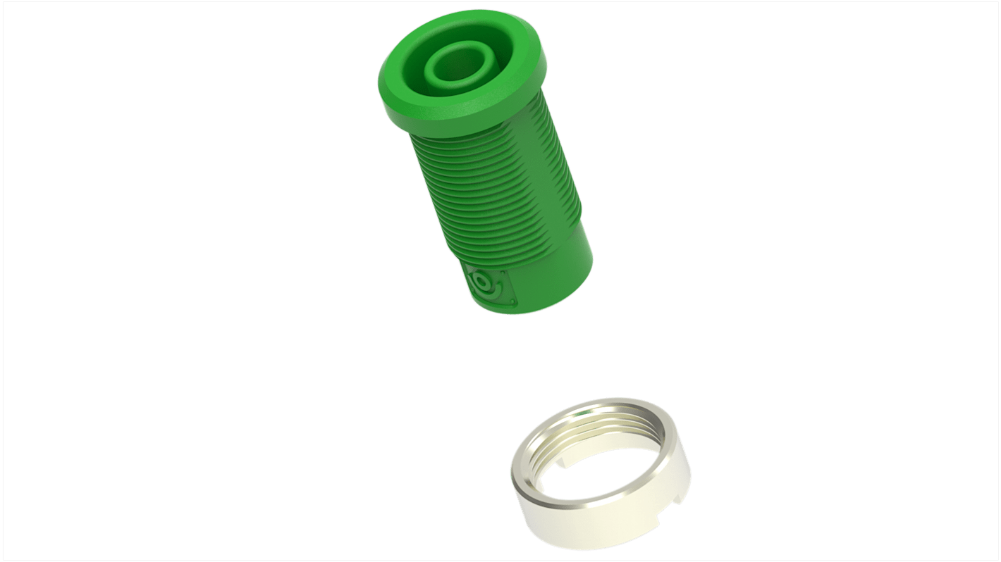 Green Female Banana Socket, 4 mm Connector, M3 Thread Termination, 36A, 1kV, Nickel Plating