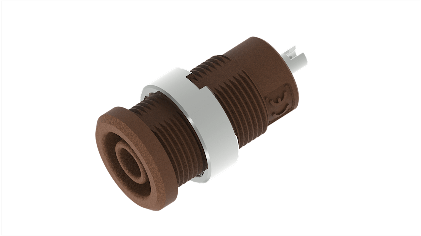 Brown Female Banana Socket, 4 mm Connector, Solder Termination, 25A, 1kV, Nickel Plating