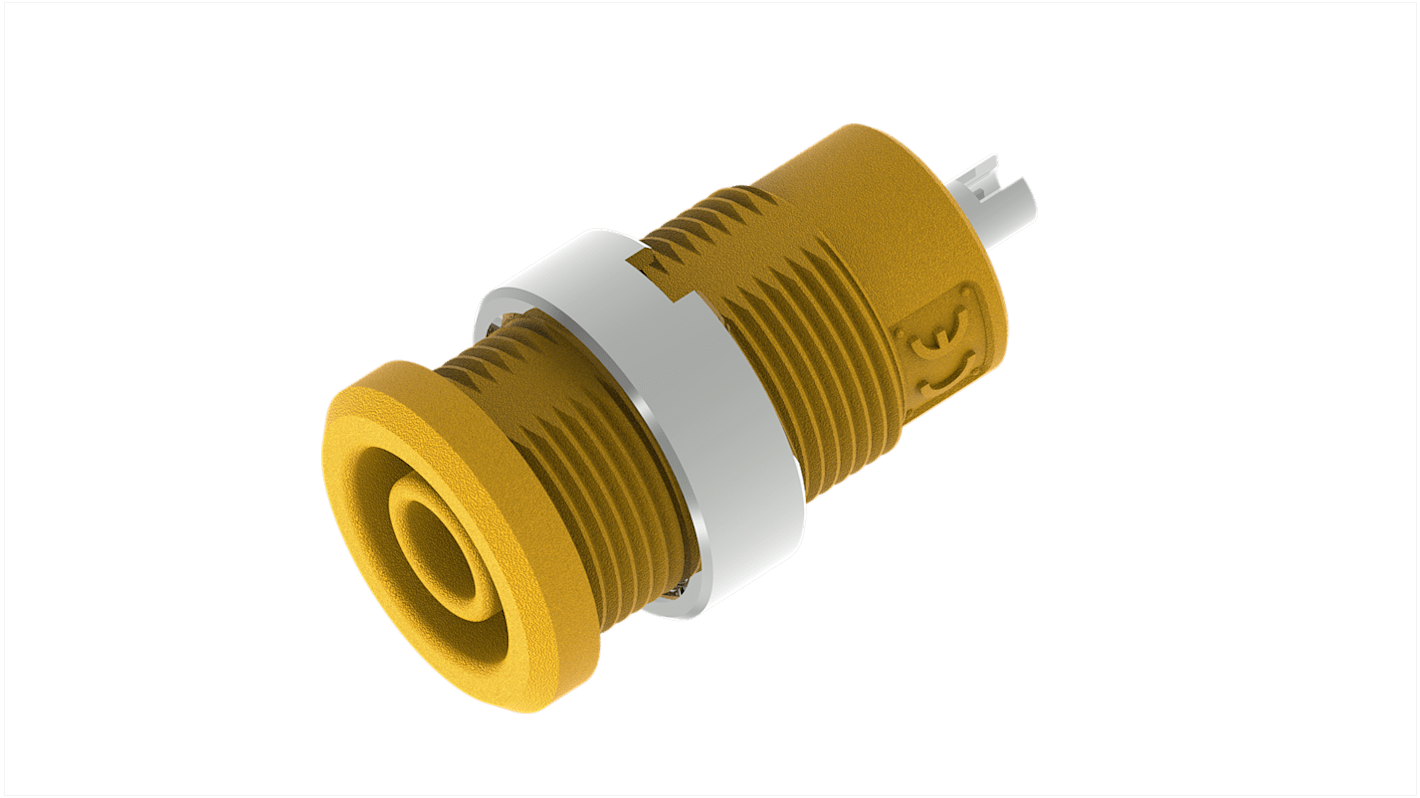 Yellow Female Banana Socket, 4 mm Connector, Solder Termination, 25A, 1kV, Nickel Plating
