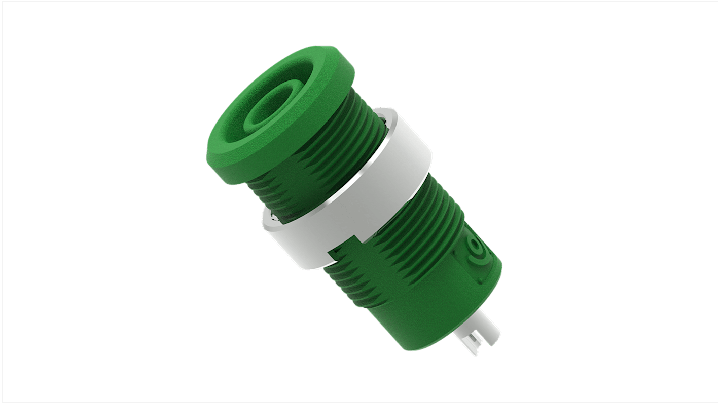 Green Female Banana Socket, 4 mm Connector, Solder Termination, 25A, 1kV, Nickel Plating