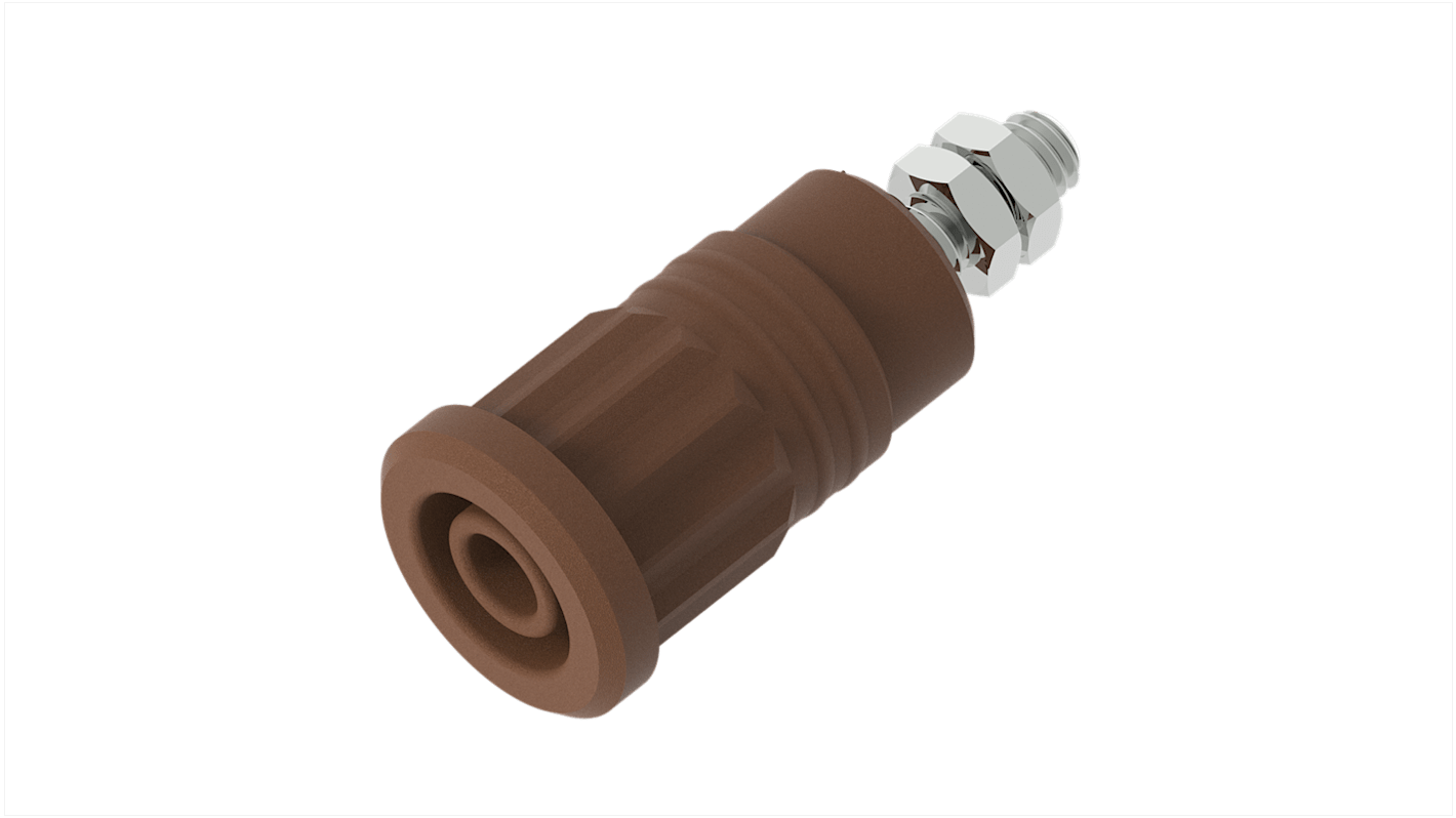 Electro PJP Brown Female Banana Socket, 4 mm Connector, Press Fit Termination, 36A, 1kV, Nickel Plating