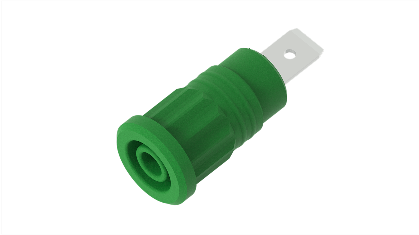 Green Female Banana Socket, 4 mm Connector, Press Fit Termination, 36A, 1kV, Nickel Plating