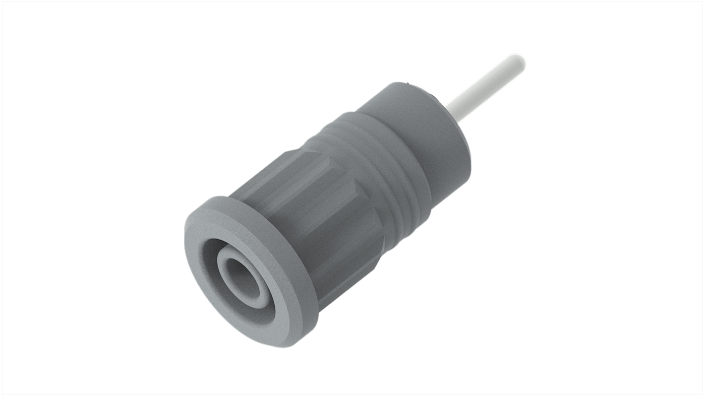 Grey Female Banana Socket, 4 mm Connector, Press Fit Termination, 36A, 1kV, Nickel Plating