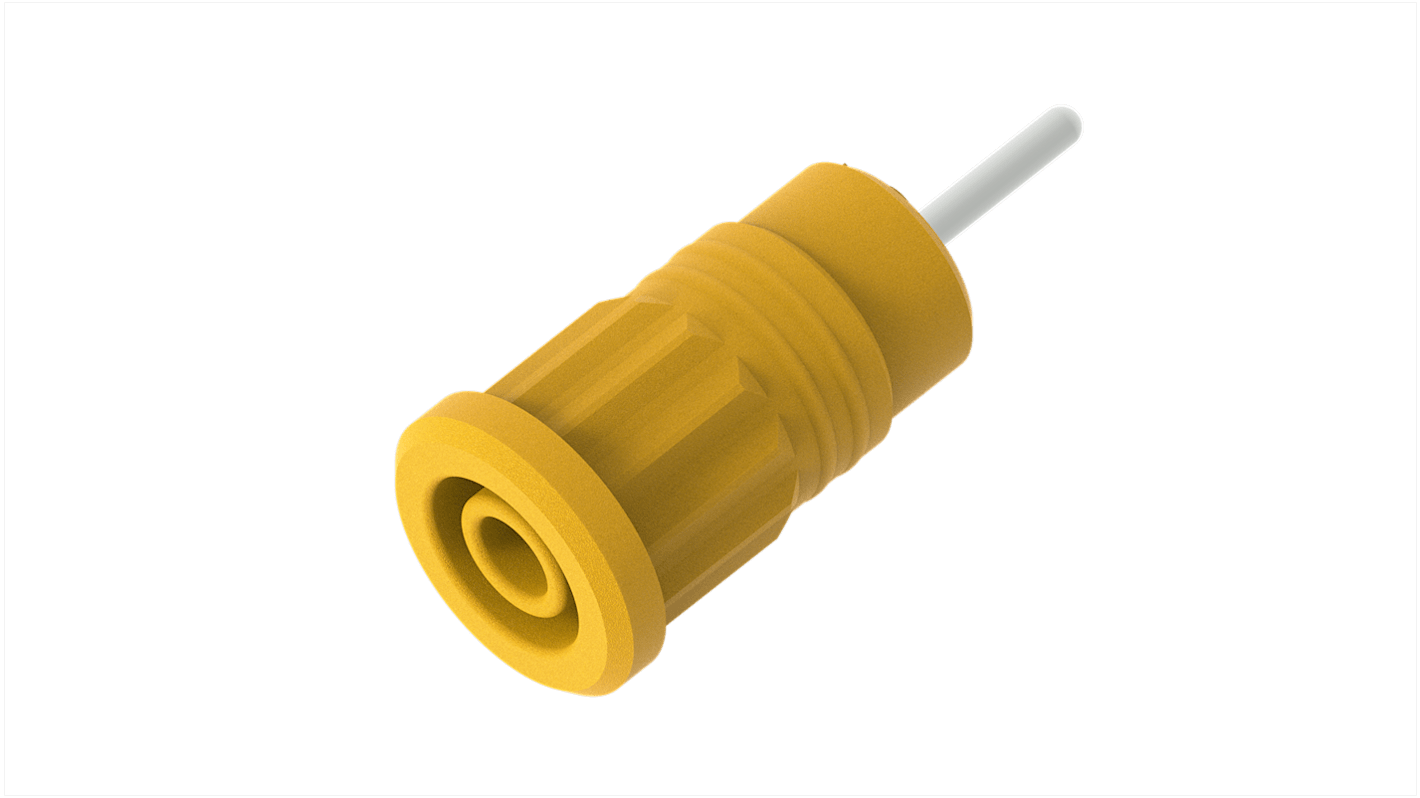 Electro PJP Yellow Female Banana Socket, 4 mm Connector, Press Fit Termination, 36A, 1kV, Nickel Plating