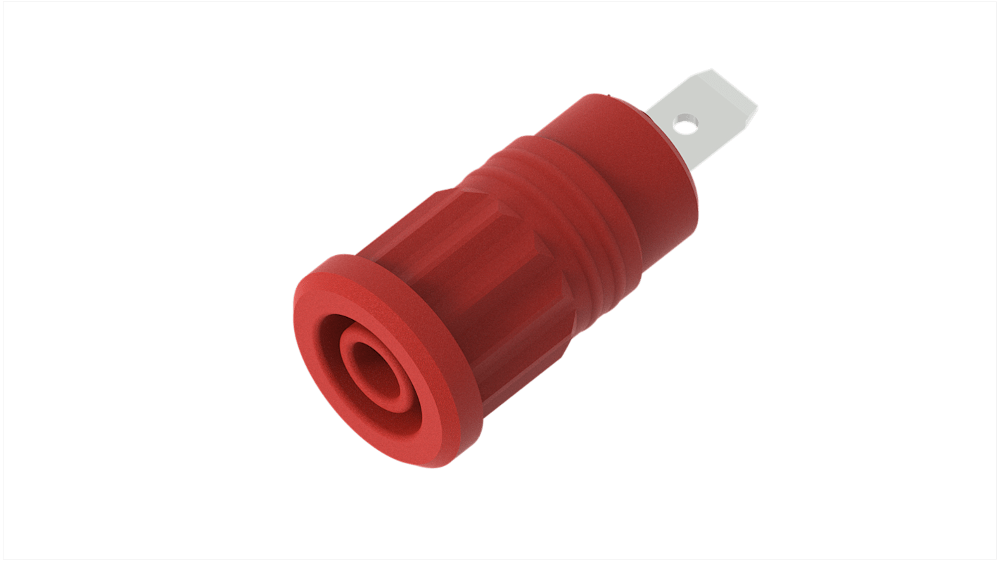 Red Female Banana Socket, 4 mm Connector, Press Fit Termination, 36A, 1kV, Nickel Plating