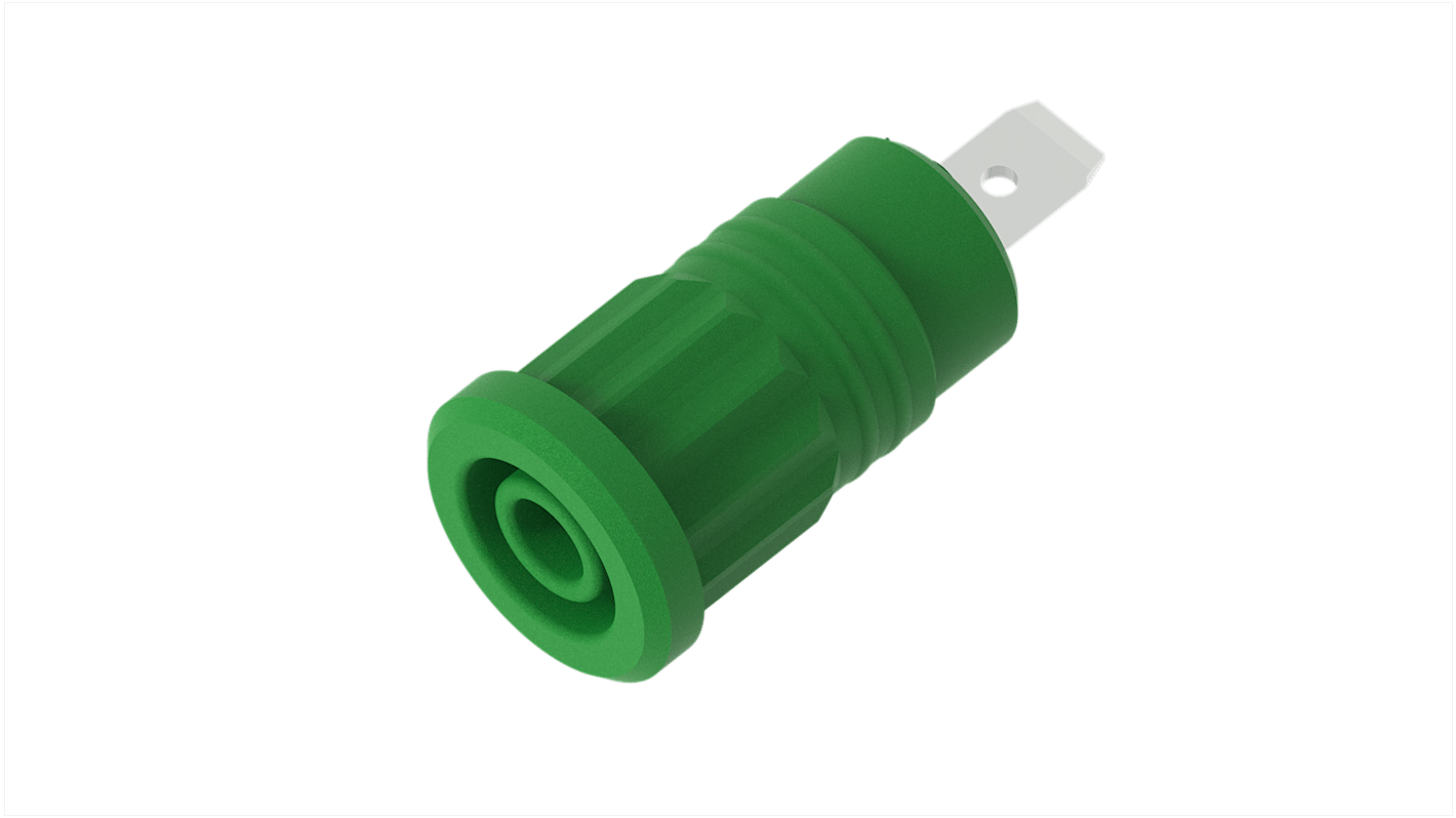 Conector banana hembra Hembra, 36A, 1kV, Contacto Níquel, Verde