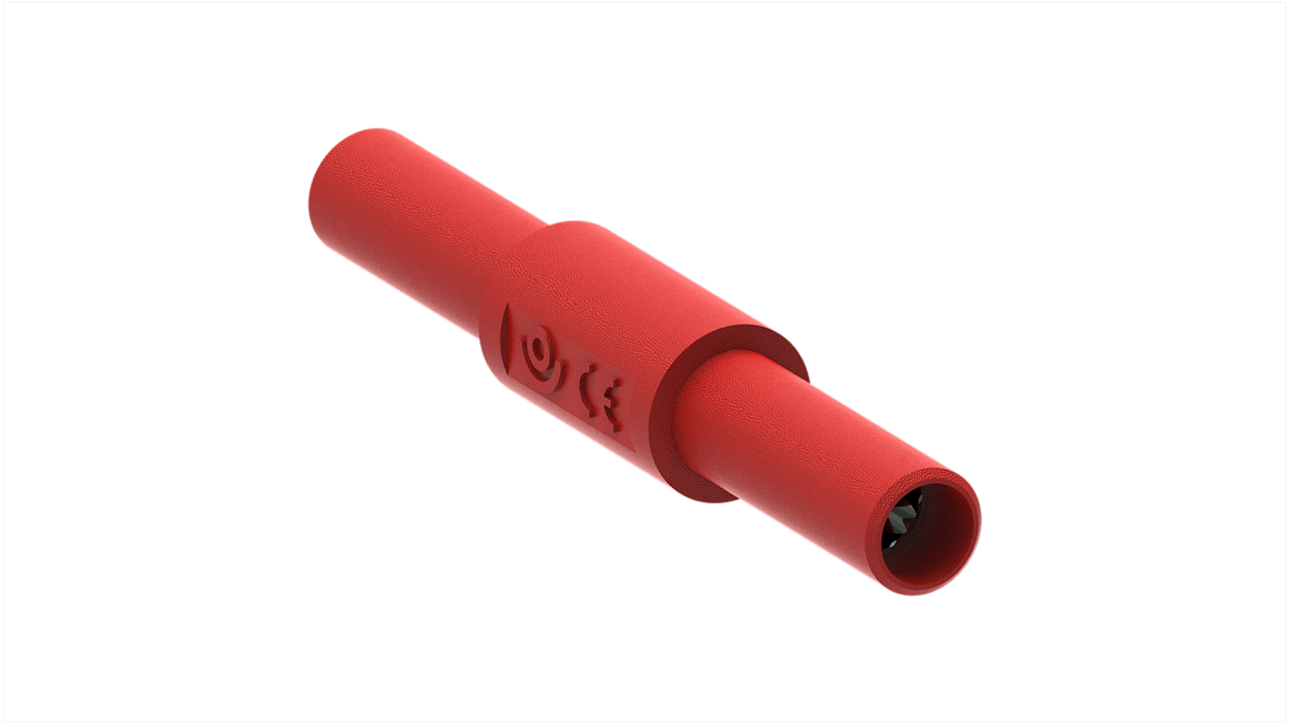 Red Female to Female Banana Coupler, 4 mm Connector, Plug In Termination, 36A, 1kV, Nickel Plating